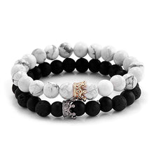 Load image into Gallery viewer, Black White Stone Distance Bracelets